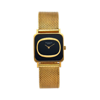 Vintage Patek Philippe 25mm Square Ellipse 18K Gold Black Dial Watch – Assay Jewelers