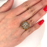 Vintage Retro 22K Carved Yellow Gold and Round Ball Diamond Cluster Ring