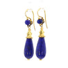 Vintage Retro Lapis Lazuli 18K Gold Drop Earrings