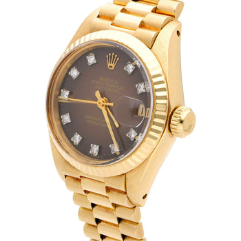 Vintage Rolex 6917 Datejust Presidential 23mm Brown Diamond Dial Gold Watch – Assay Jewelers