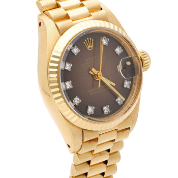 Vintage Rolex 6917 Datejust Presidential 23mm Brown Diamond Dial Gold Watch – Assay Jewelers