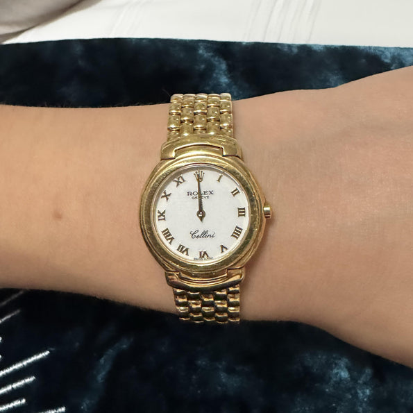 Vintage Rolex Cellini 6621 18K Yellow Gold White Dial Quartz Bracelet Watch