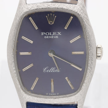 Vintage Rolex Cellini Geneve 23mm 18K White Gold Blue Dial Ladies Manual Watch – Assay Jewelers