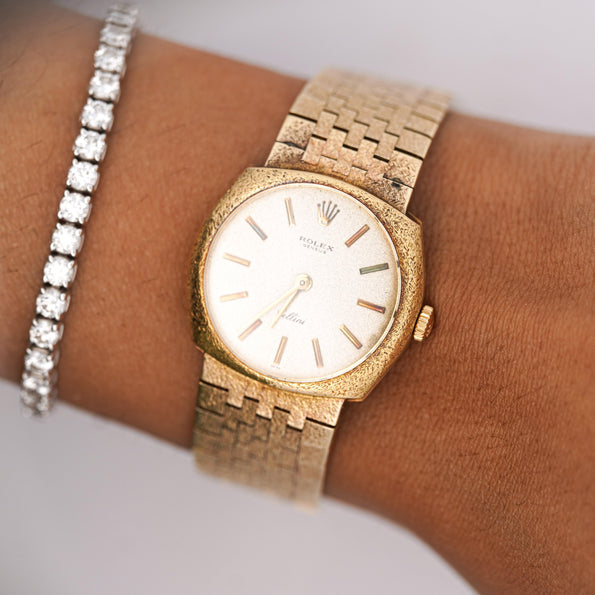 Vintage Rolex Cellini Manual Gold Frosted Integral Bracelet Watch