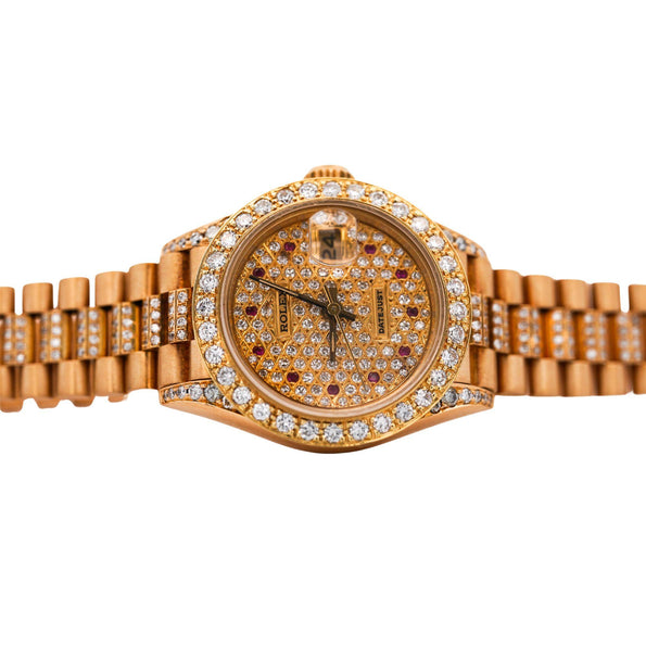 Vintage Rolex Datejust Presidential Diamond Ruby 18K Gold Watch