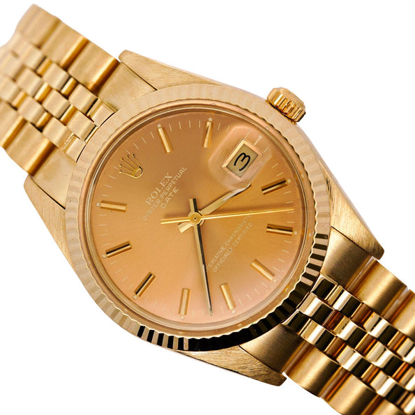Vintage Rolex OP Date 34mm 14k Gold Champagne Dial Watch