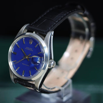 Vintage Rolex Oysterdate Precision 6694 Blue Dial Steel 1977 Leather Strap Watch – Assay Jewelers