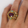 Vintage Ruby Rose Cut Diamond & Turquoise 18K Gold Ring