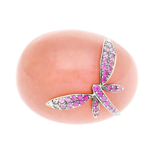 Wendy Yue Opal & Sapphire Dragonfly 18K White Gold Dome Ring