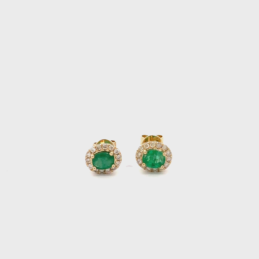 Natural Emerald, Ruby, Sapphire & Diamond Halo 1 Carat Stud Earring in 14K Gold