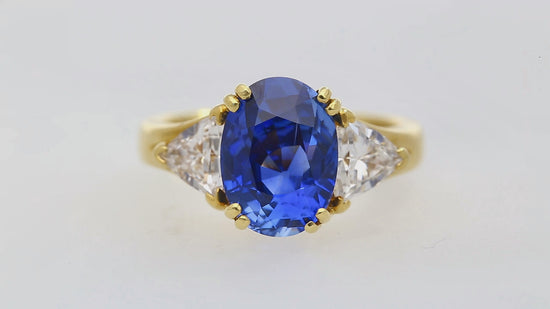 AGL Certified 4.49 Carat Burma No Heat Blue Sapphire and Diamond 3 Stone Ring