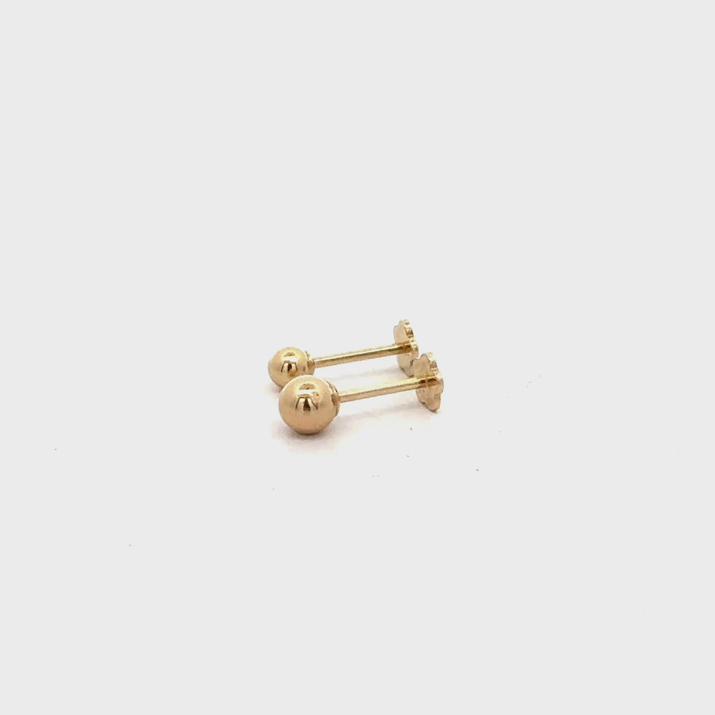Reversible 3mm 14K Yellow Gold Ball Stud & Clover Screw Back Single Stud Earring