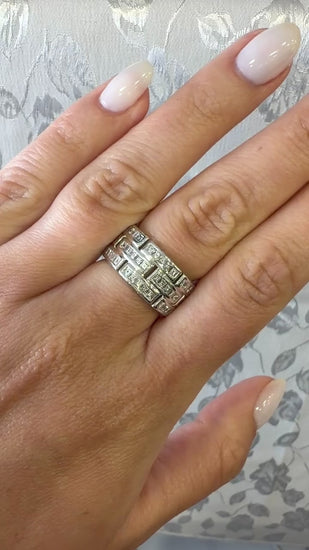 3.25 Carat Carre Square Diamond 18K White Gold 3 Row Brick Pattern Band Ring