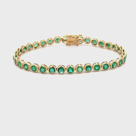 7.8 Carat Emerald Bezel Tennis Bracelet 5mm in 14K Yellow Gold