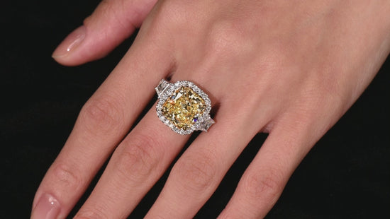 GIA Certified 8.39 Carat Fancy Intense Yellow Diamond 18K White Gold Halo Ring
