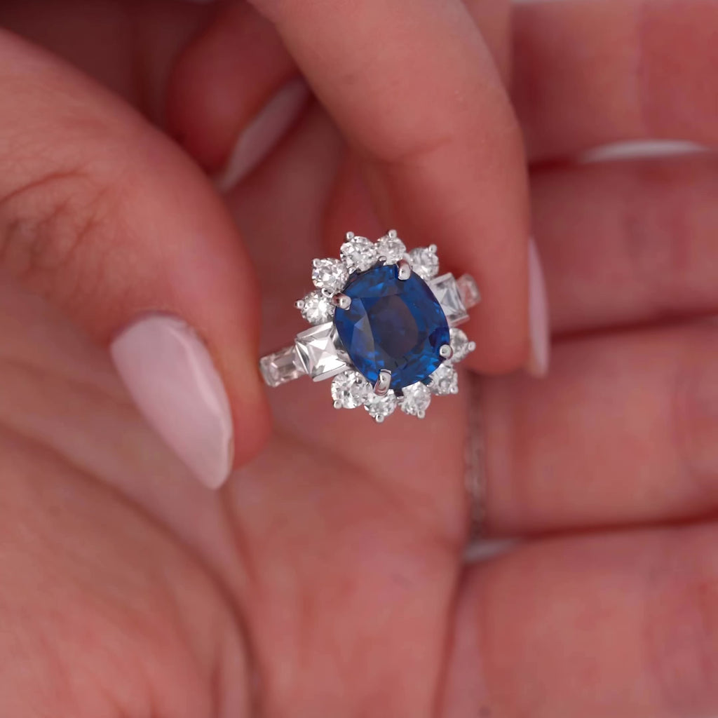 GIA Certified 5.35 Carat Cushion Cut Burma Sapphire Vintage Ring
